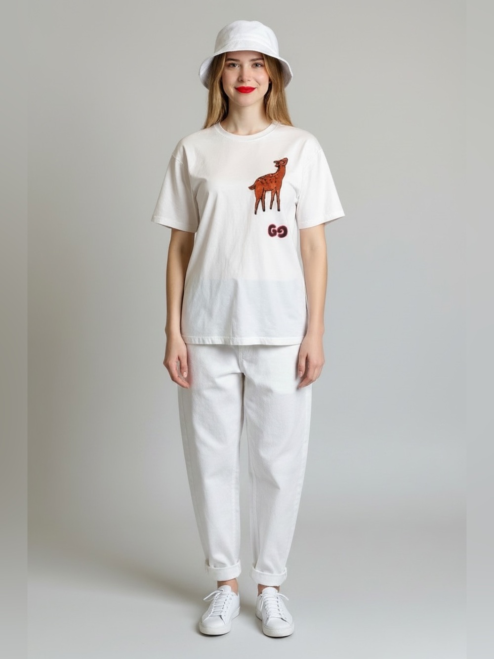 Gucci Unisex 1919 White Crewneck T-Shirt with Deer